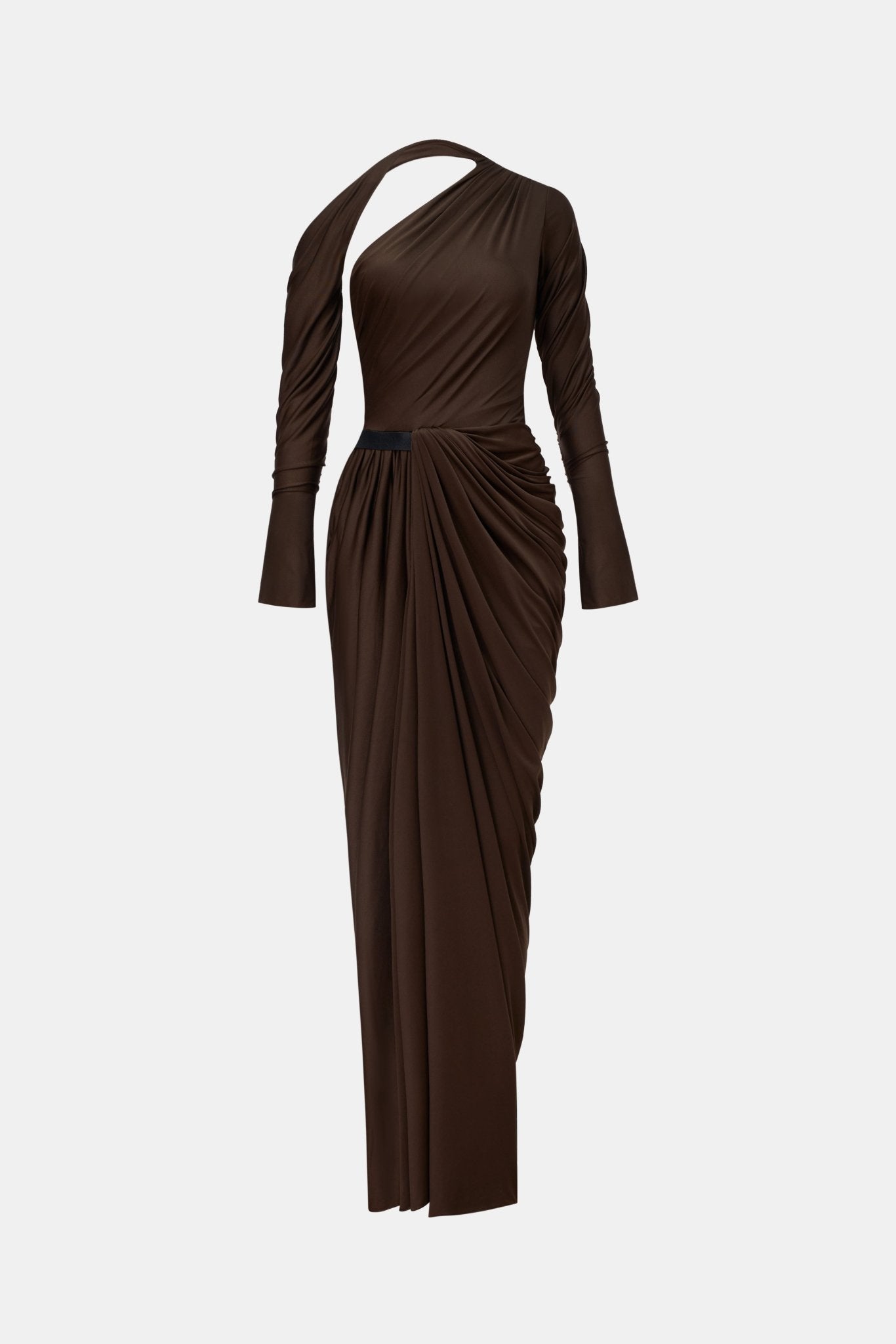 Brown Draped Asymmetric Maxi Dress Dresses Montsand