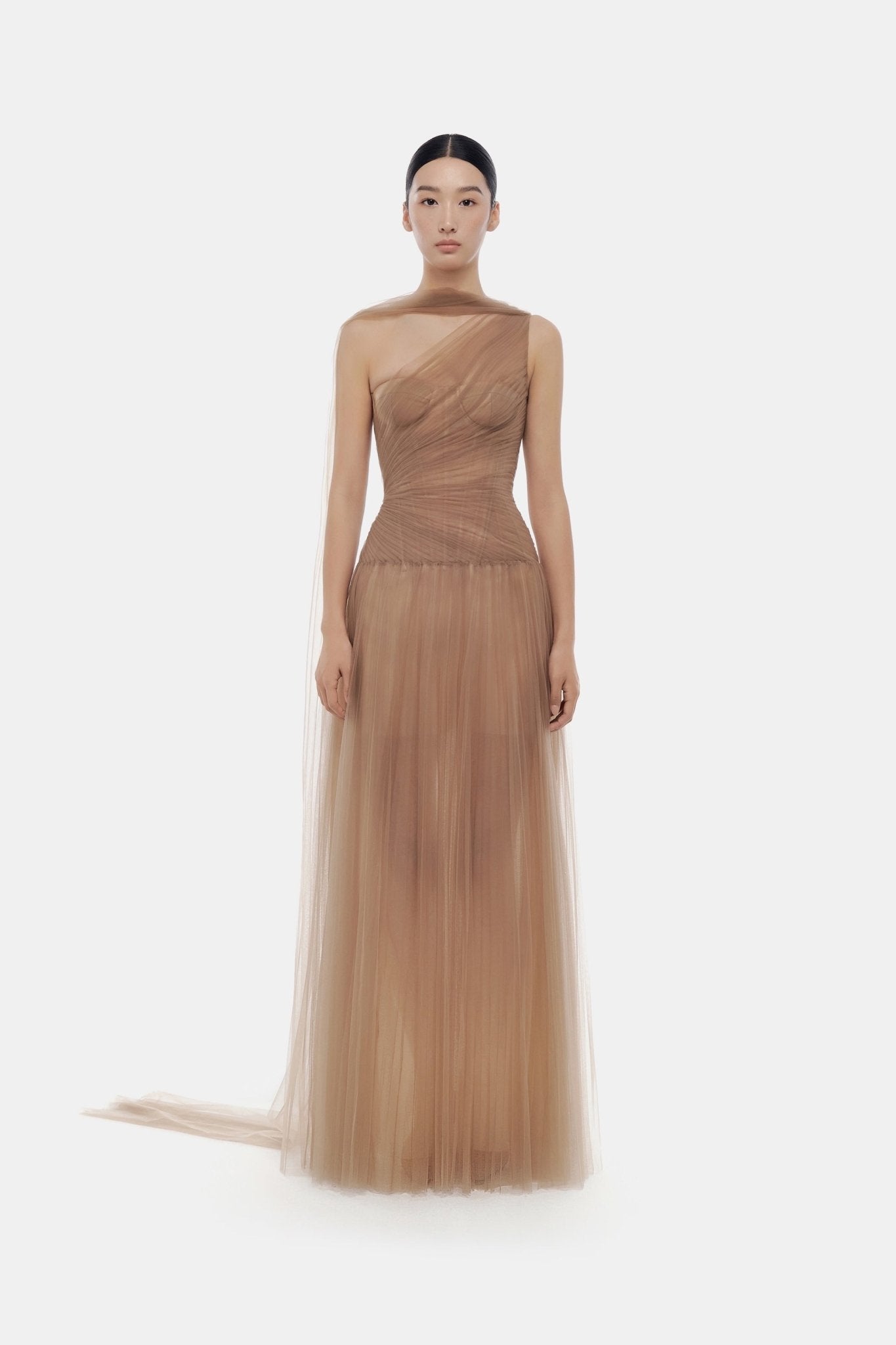 Brown Draped Maxi Dress - Montsand