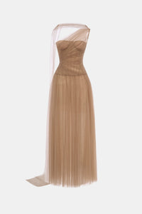 Brown Draped Maxi Dress - Montsand