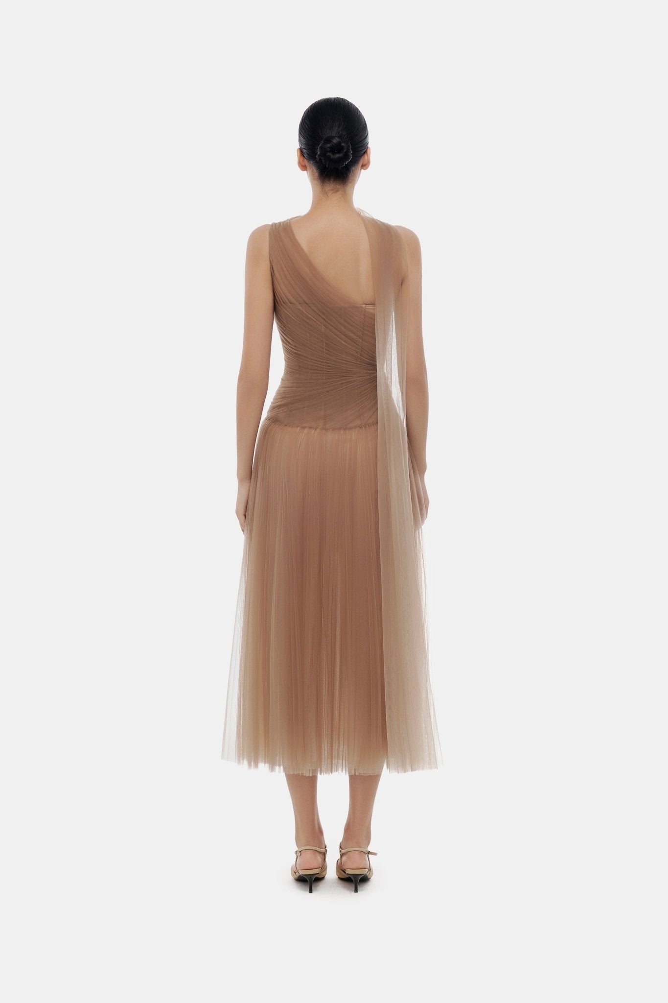 Brown Draped Midi Dress - Montsand