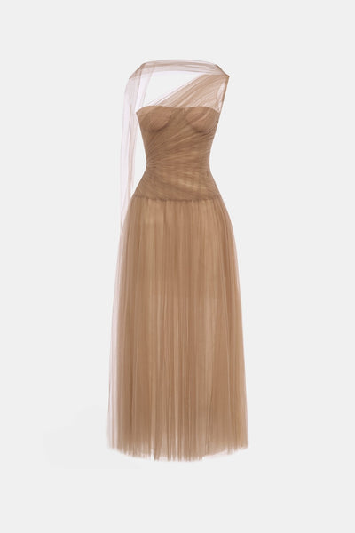 Brown Draped Midi Dress XXL