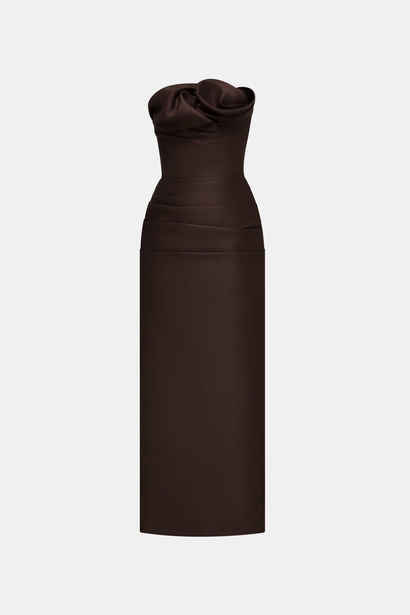 Brown Draped Tube Midi Dress Dresses Montsand