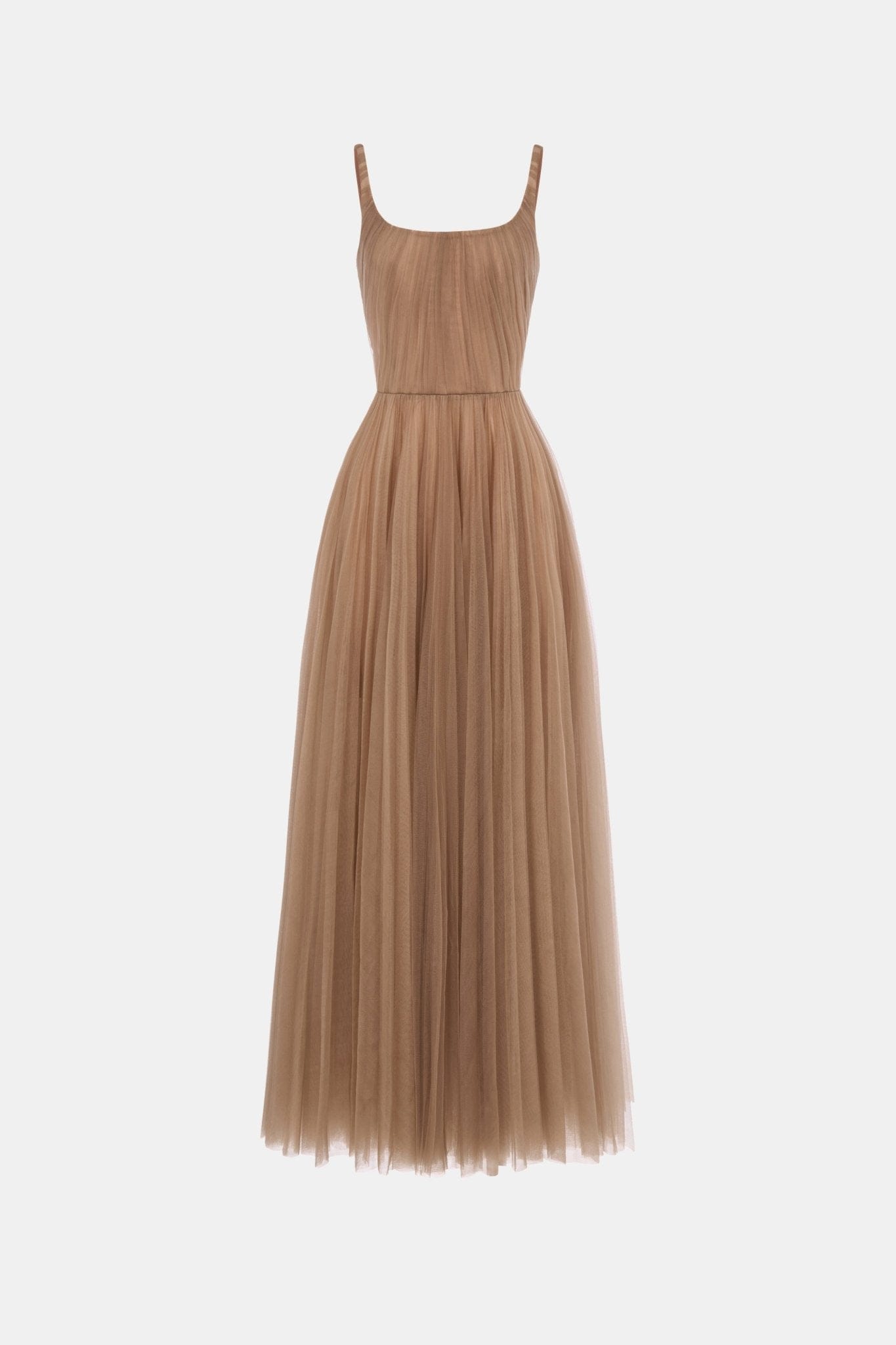 Brown Draped Tulle Maxi Dress - Montsand