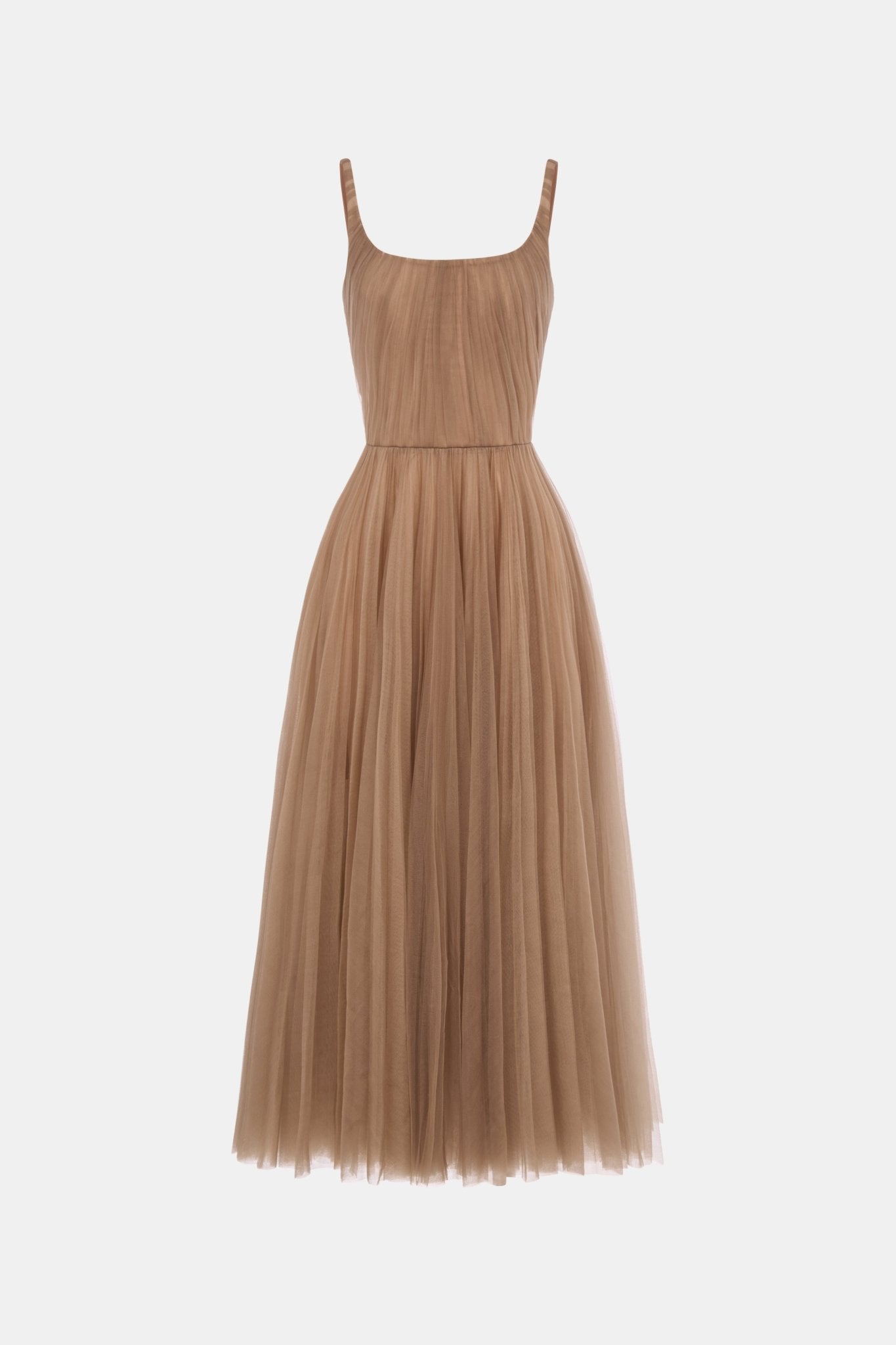 Brown Draped Tulle Midi Dress - Montsand