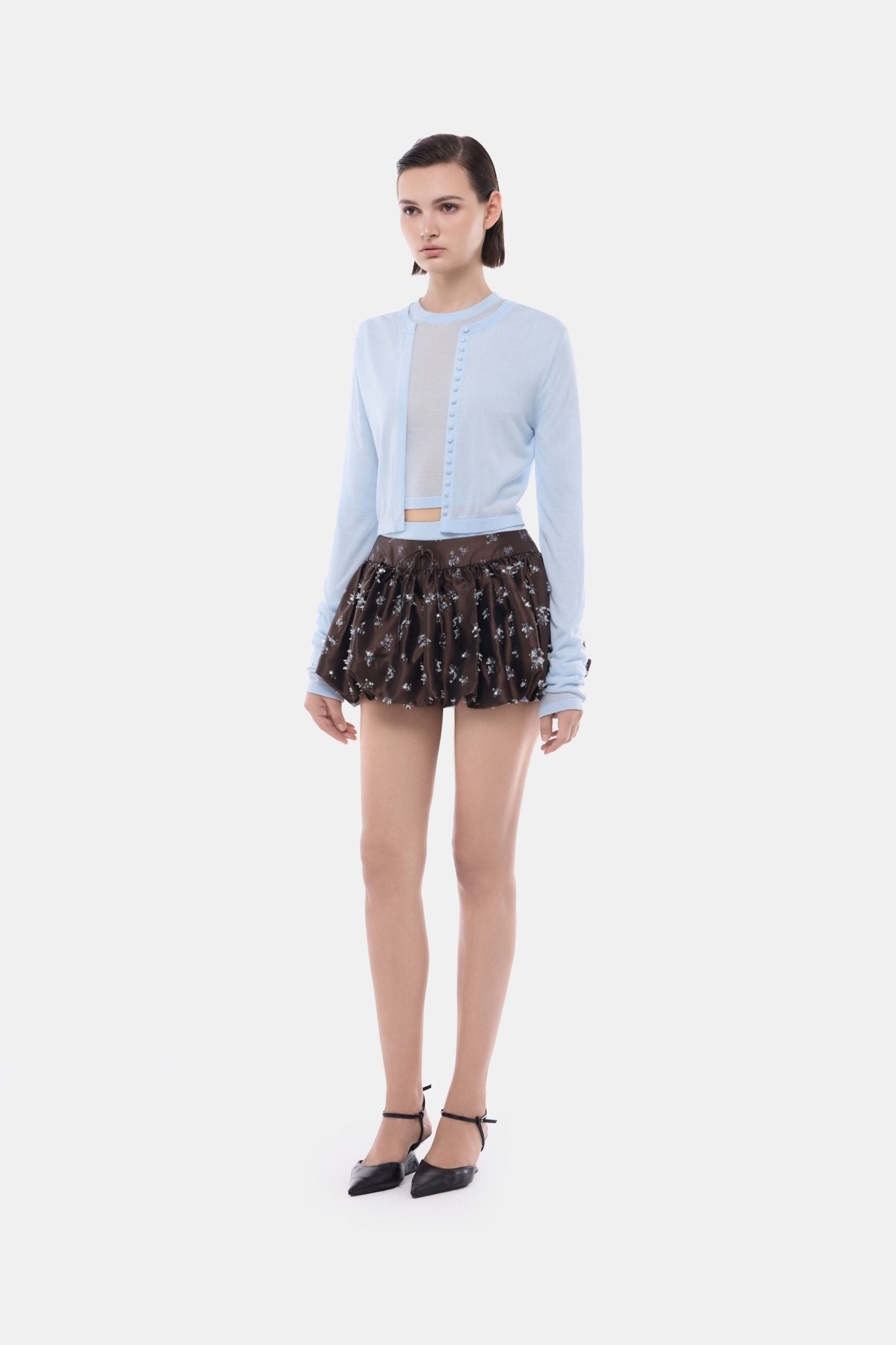 Brown Floral Bubble Mini Skirt - Montsand