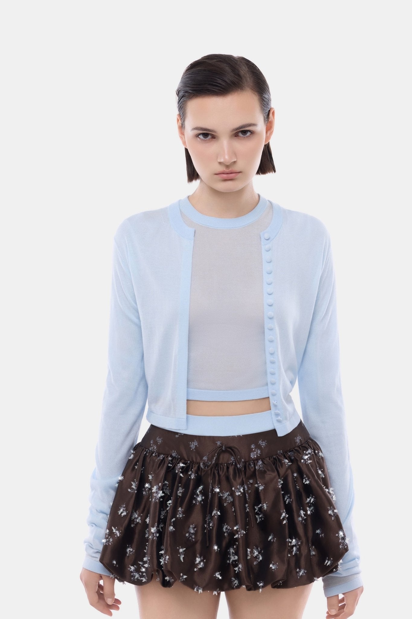 Brown Floral Bubble Mini Skirt - Montsand