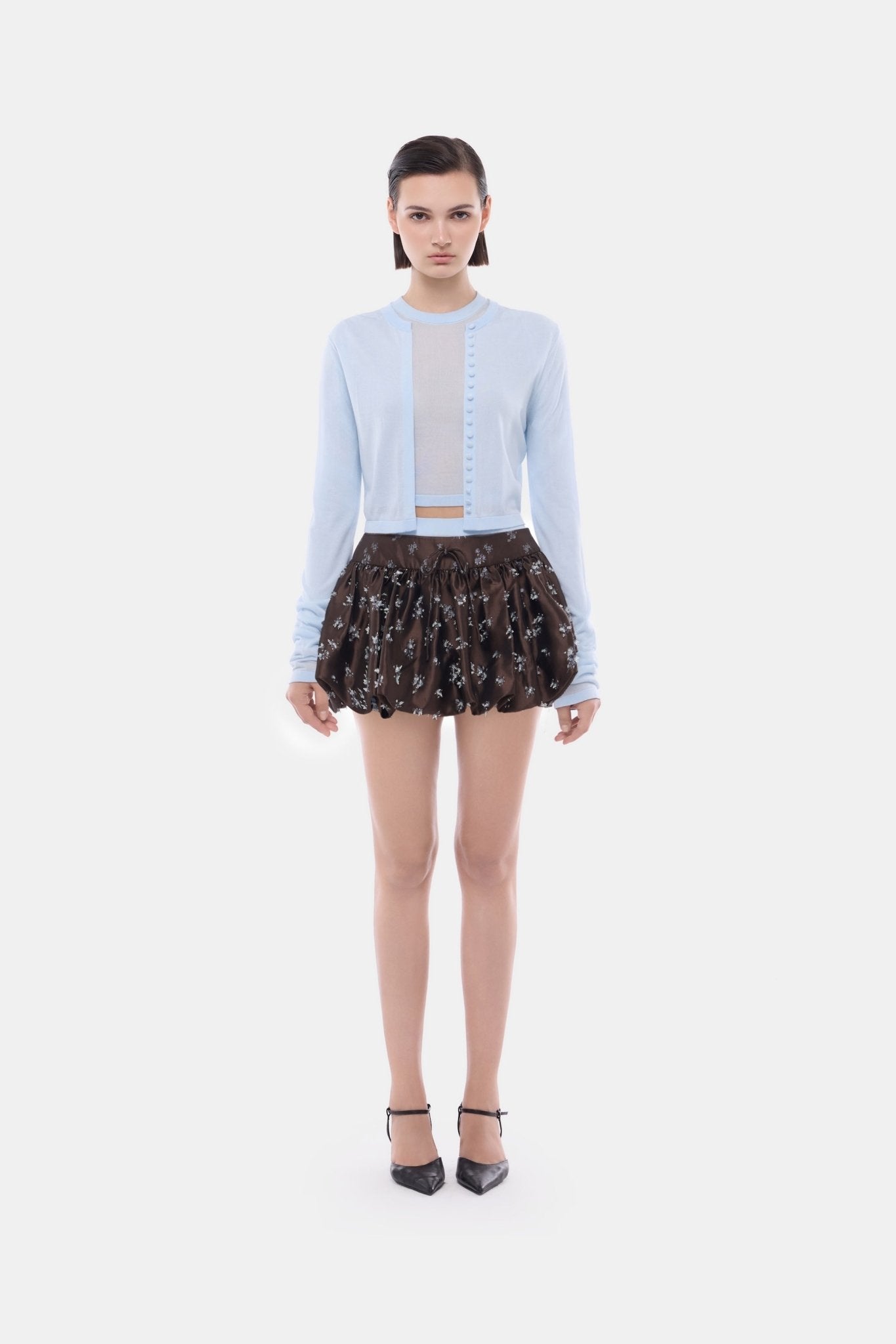 Brown Floral Bubble Mini Skirt - Montsand