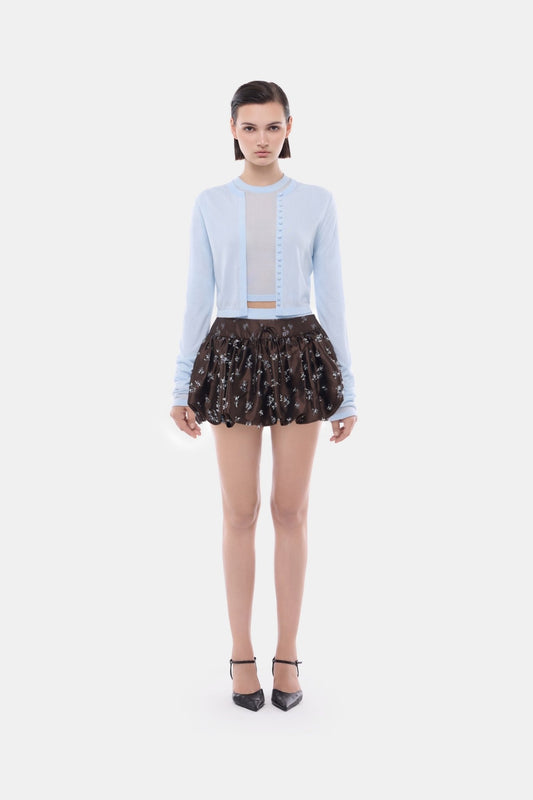 Brown Floral Bubble Mini Skirt - Montsand
