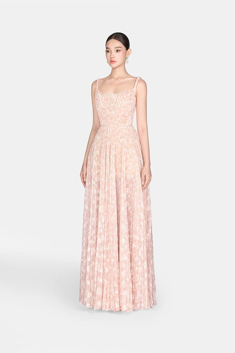 Brown Pleated Maxi Dress - Montsand