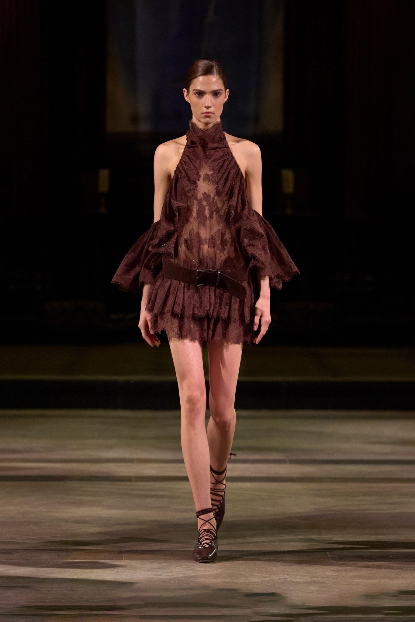 Brown Ruffle High Neck Dress - Montsand