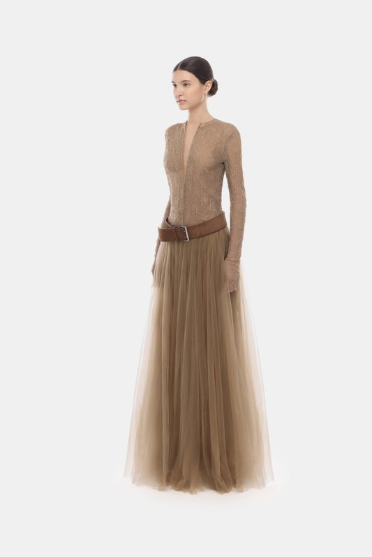 Brown Sheer Long Sleeves Top - Montsand