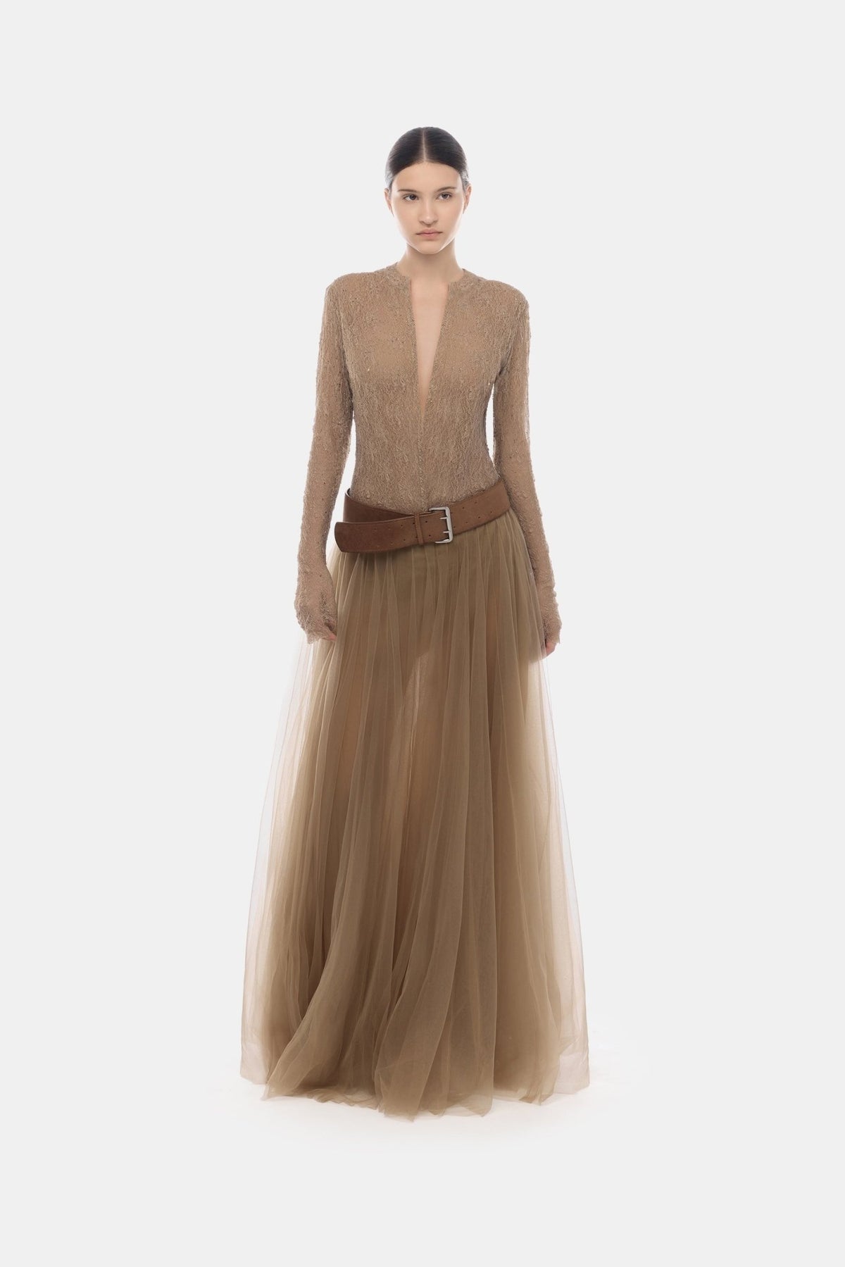 Brown Sheer Long Sleeves Top - Montsand