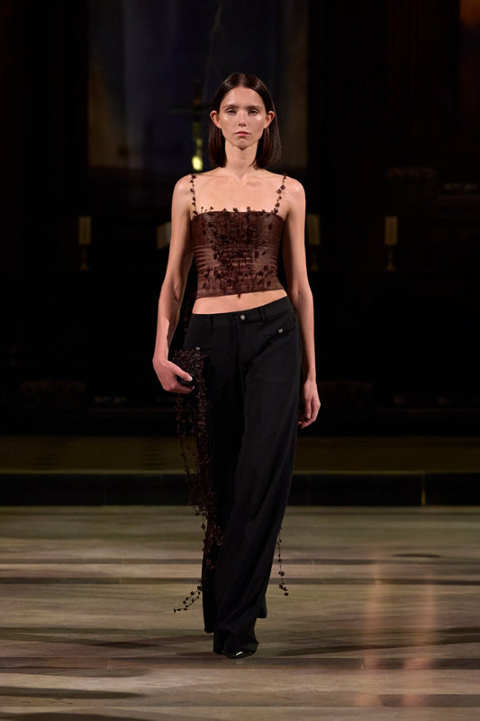 Brown Strap Top Black Pants Set - Montsand