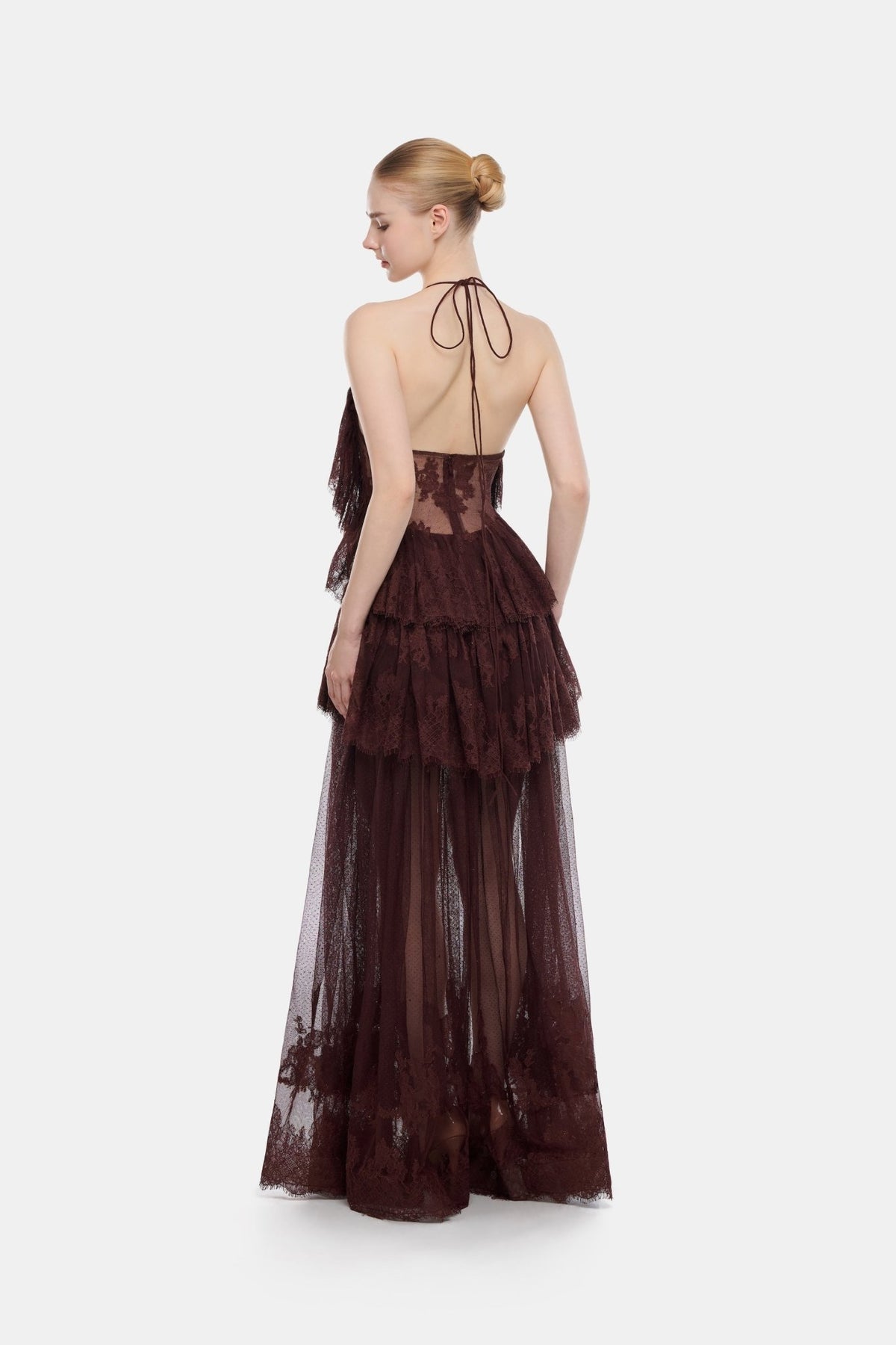 Brown Tiered Mesh Dress - Montsand
