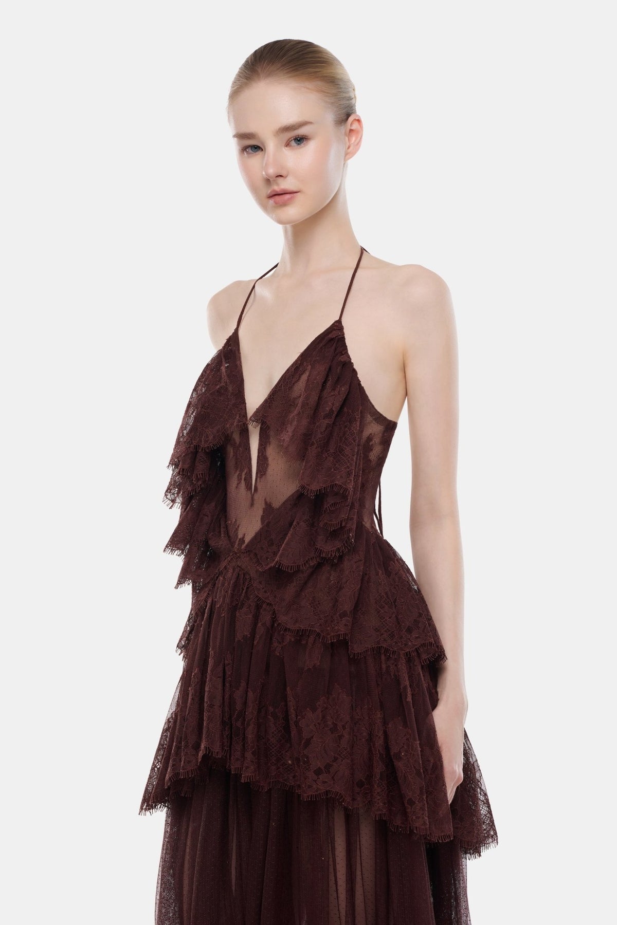 Brown Tiered Mesh Dress - Montsand