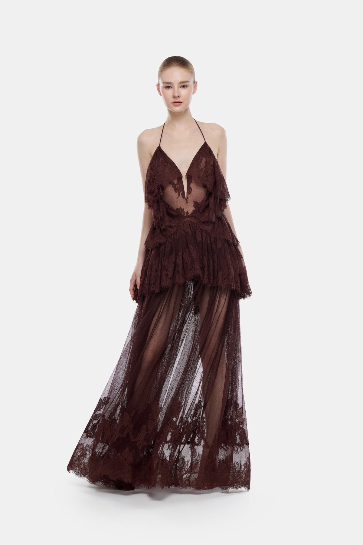 Brown Tiered Mesh Dress - Montsand