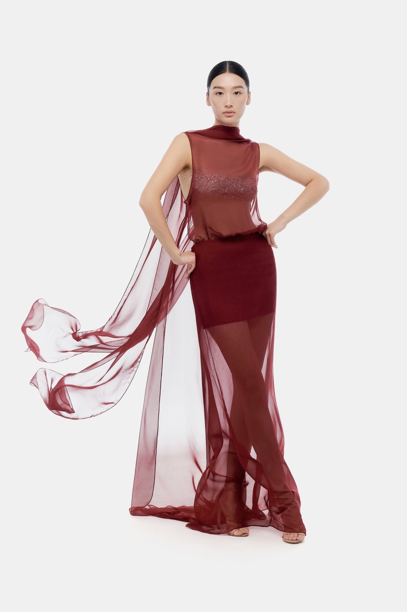 Burgundy Chiffon Dress - Montsand