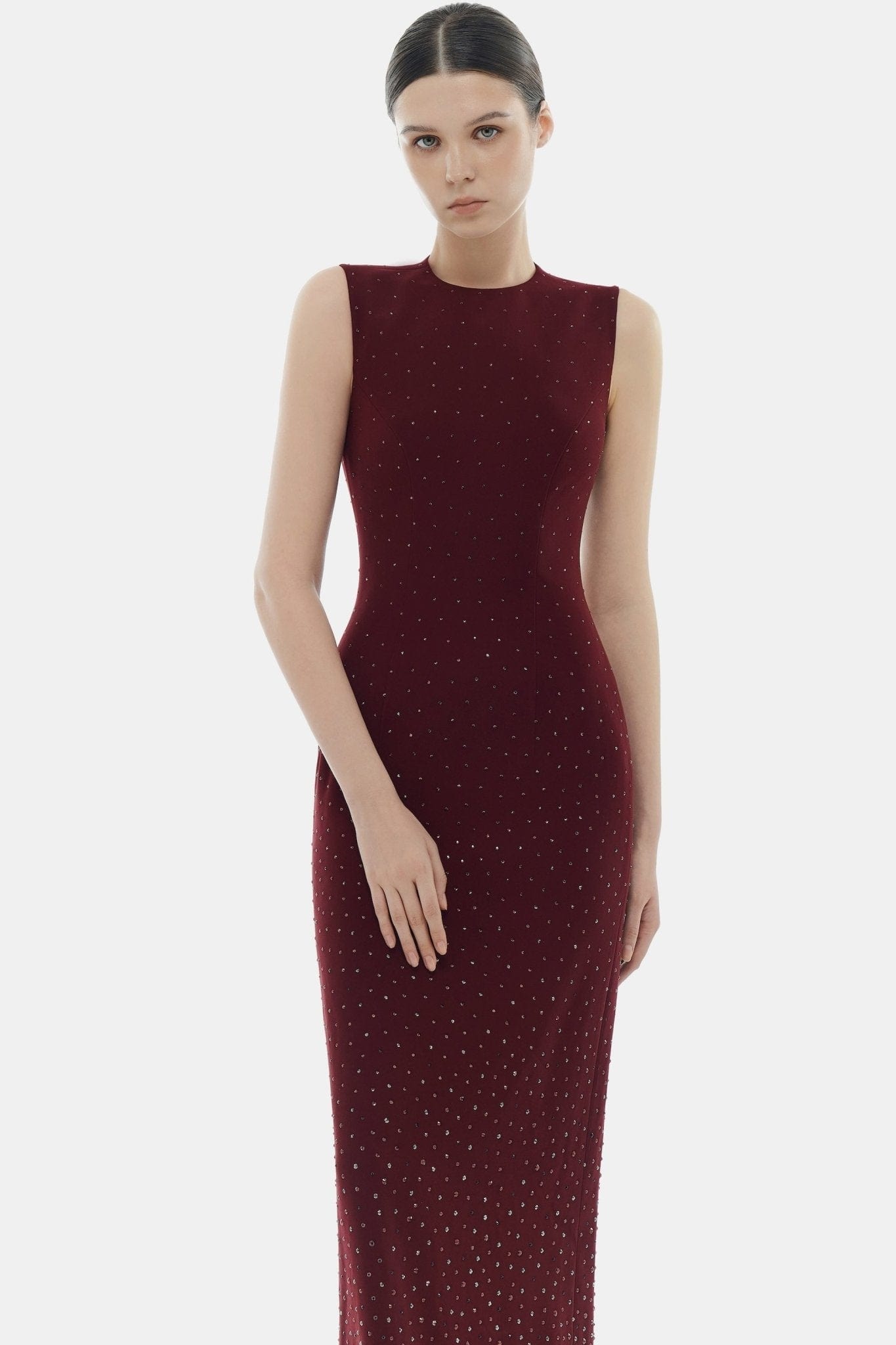 Burgundy Crystal Beaded Maxi Dress - Montsand