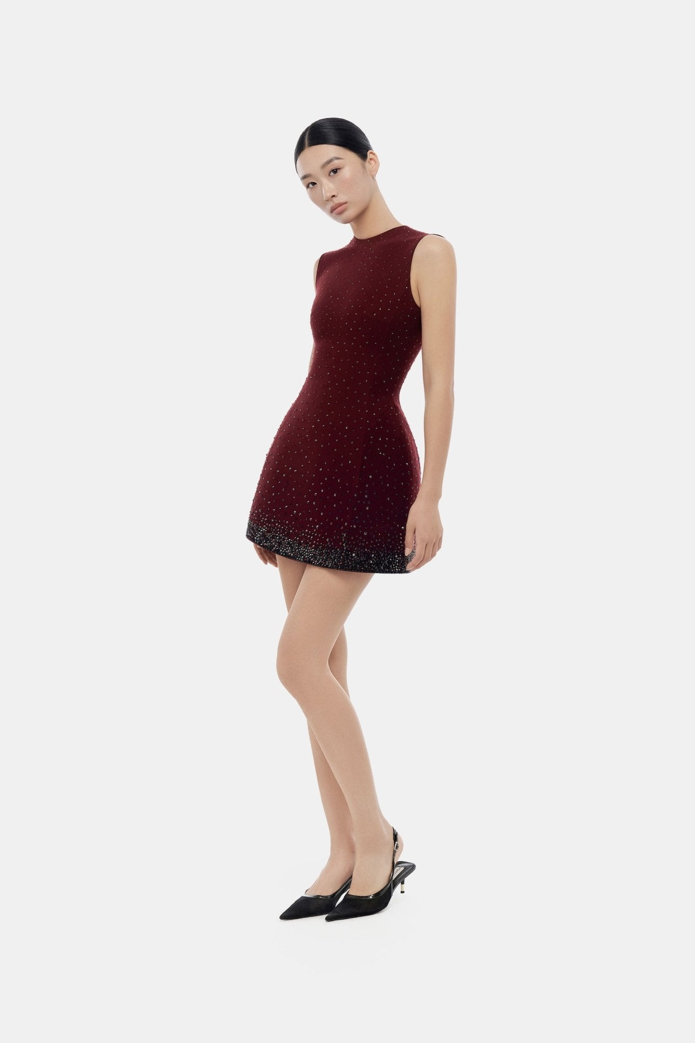 Burgundy Crystal Beaded Mini Dress - Montsand
