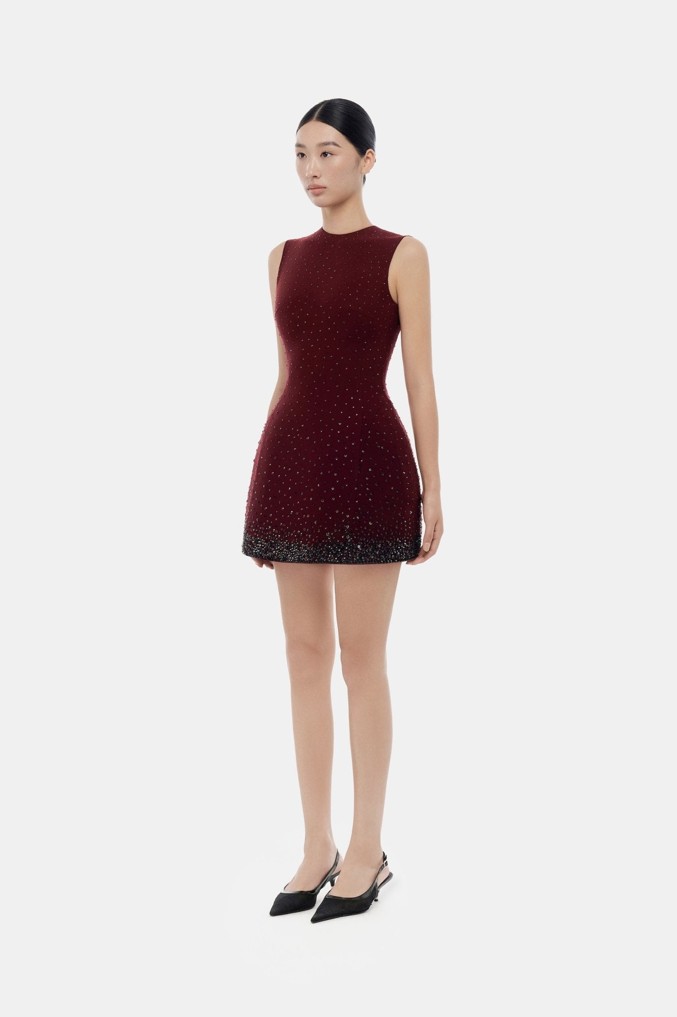 Burgundy Crystal Beaded Mini Dress - Montsand