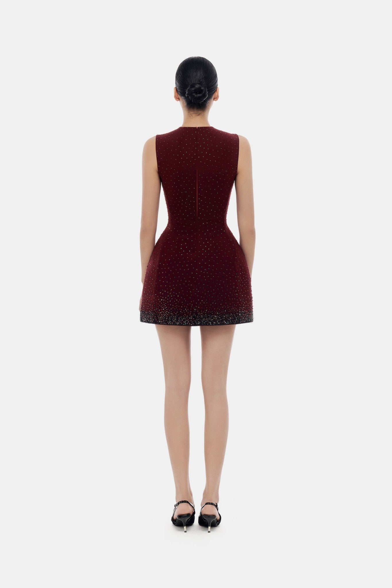 Burgundy Crystal Beaded Mini Dress - Montsand