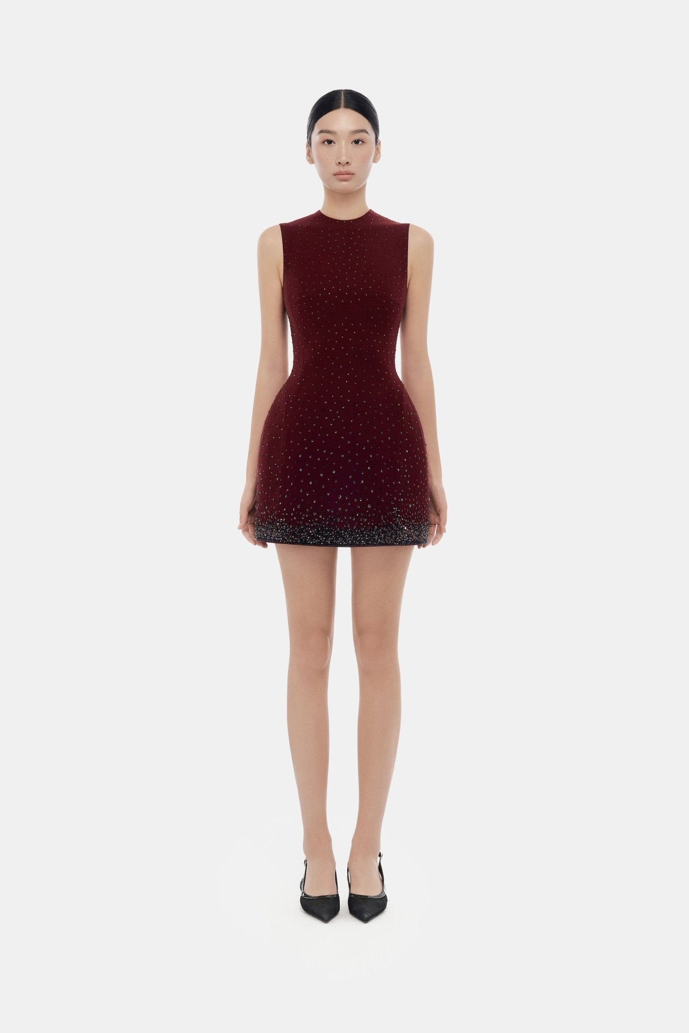 Burgundy Crystal Beaded Mini Dress - Montsand
