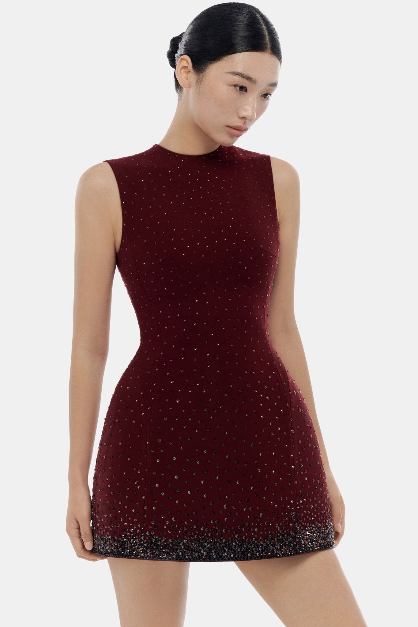 Burgundy Crystal Beaded Mini Dress - Montsand