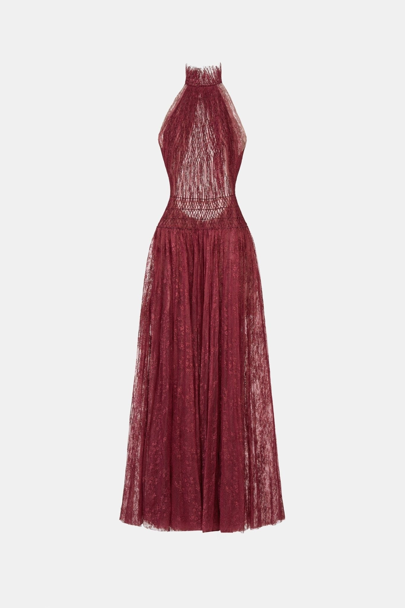 Burgundy Smocked Lace Maxi Dress - Montsand