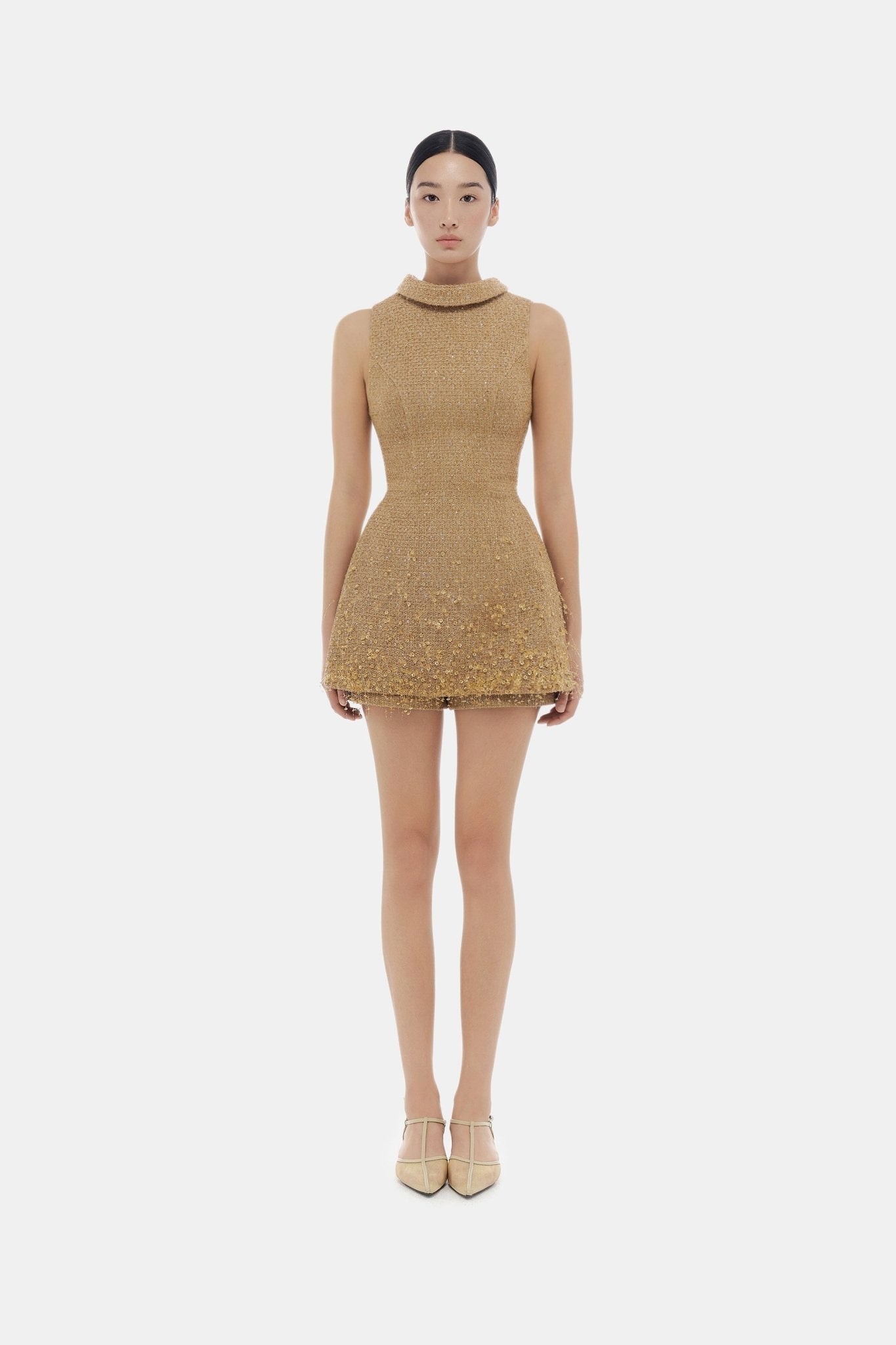 Camel Crystal Beaded Tweed Top - Montsand