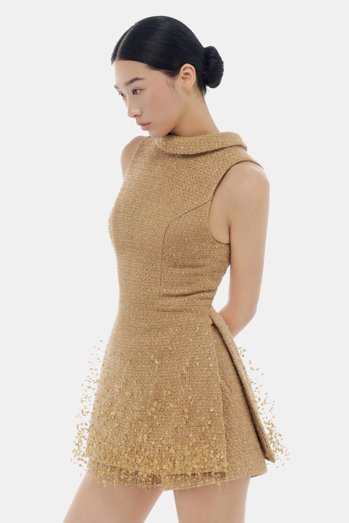 Camel Crystal Beaded Tweed Top - Montsand