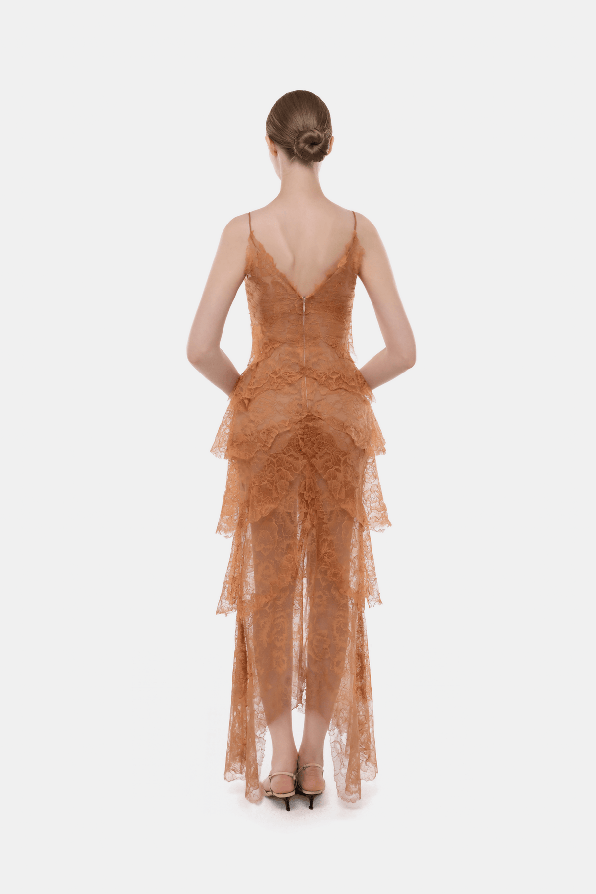 Camel Floral Bow Vneck Maxi Dress - Montsand