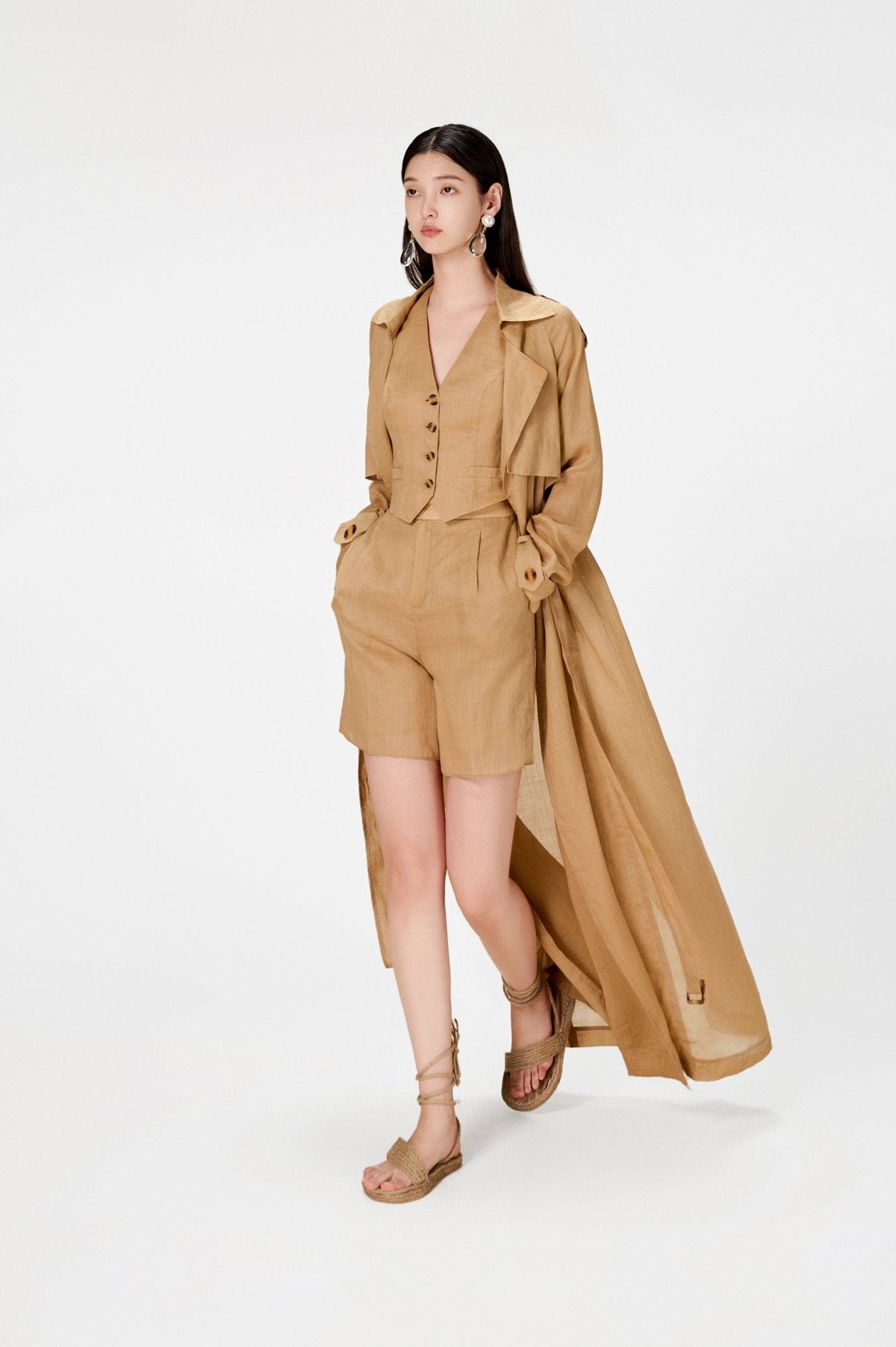Camel Linen Trench Coat - Montsand