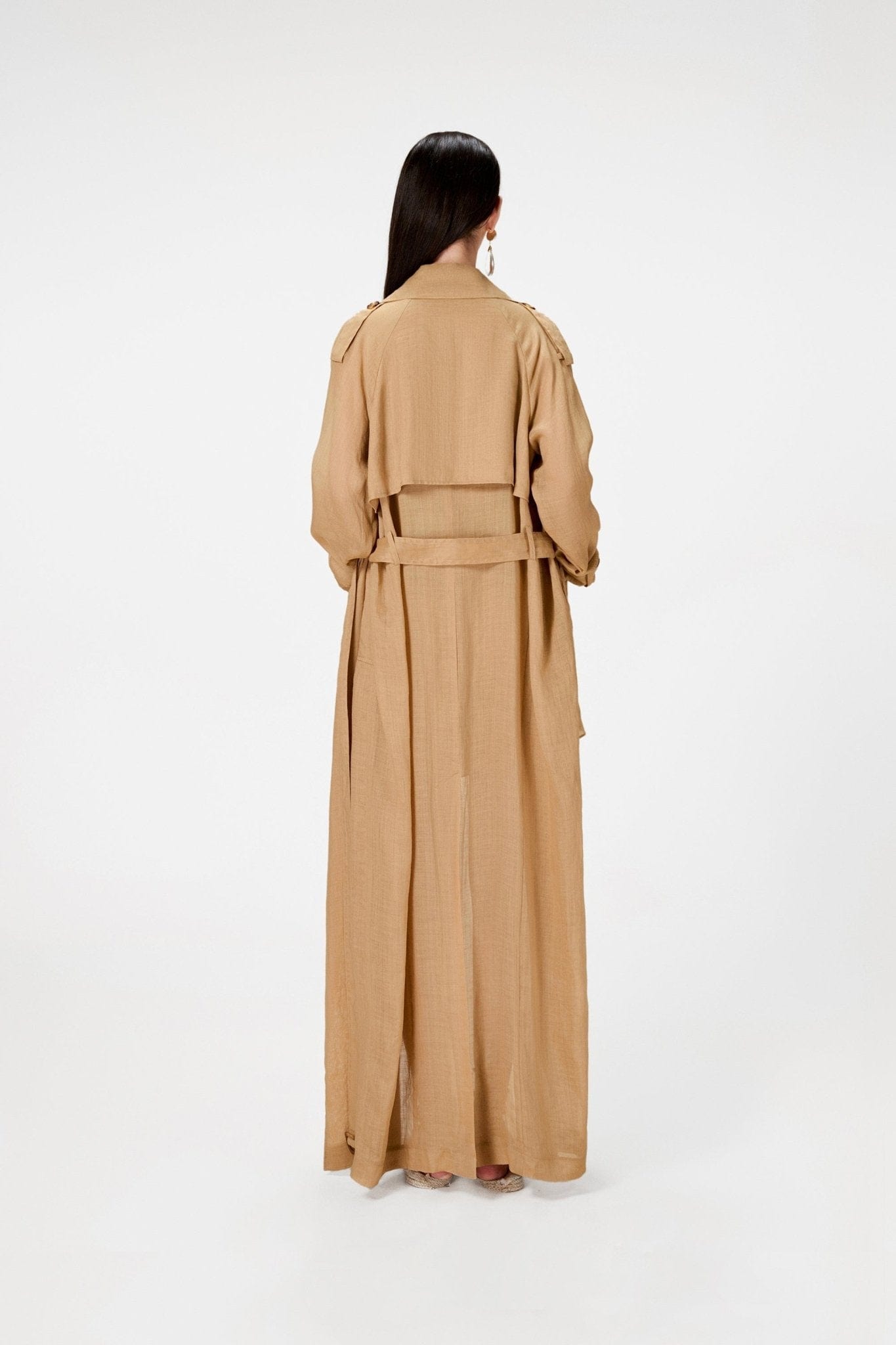 Camel Linen Trench Coat - Montsand