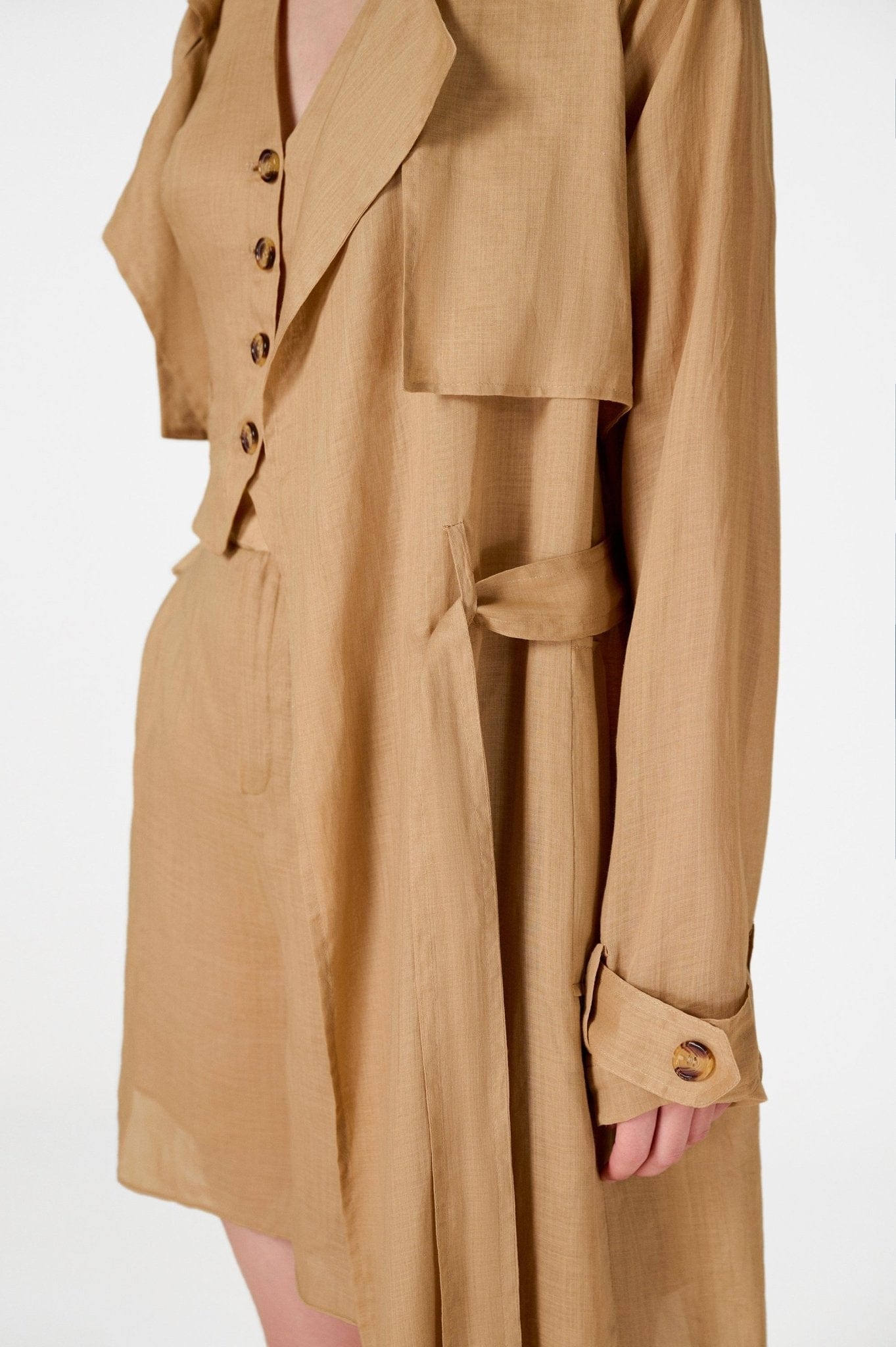 Camel Linen Trench Coat - Montsand