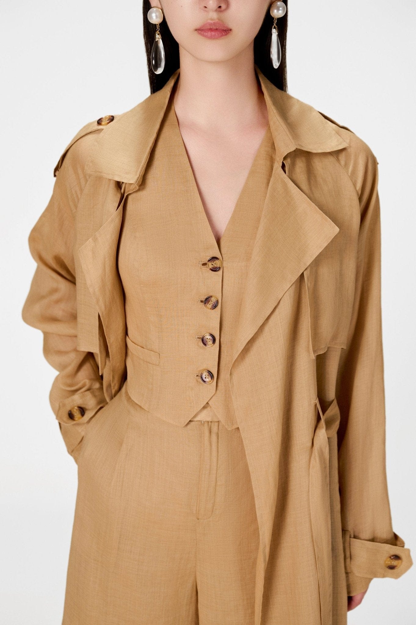 Camel Linen Trench Coat - Montsand