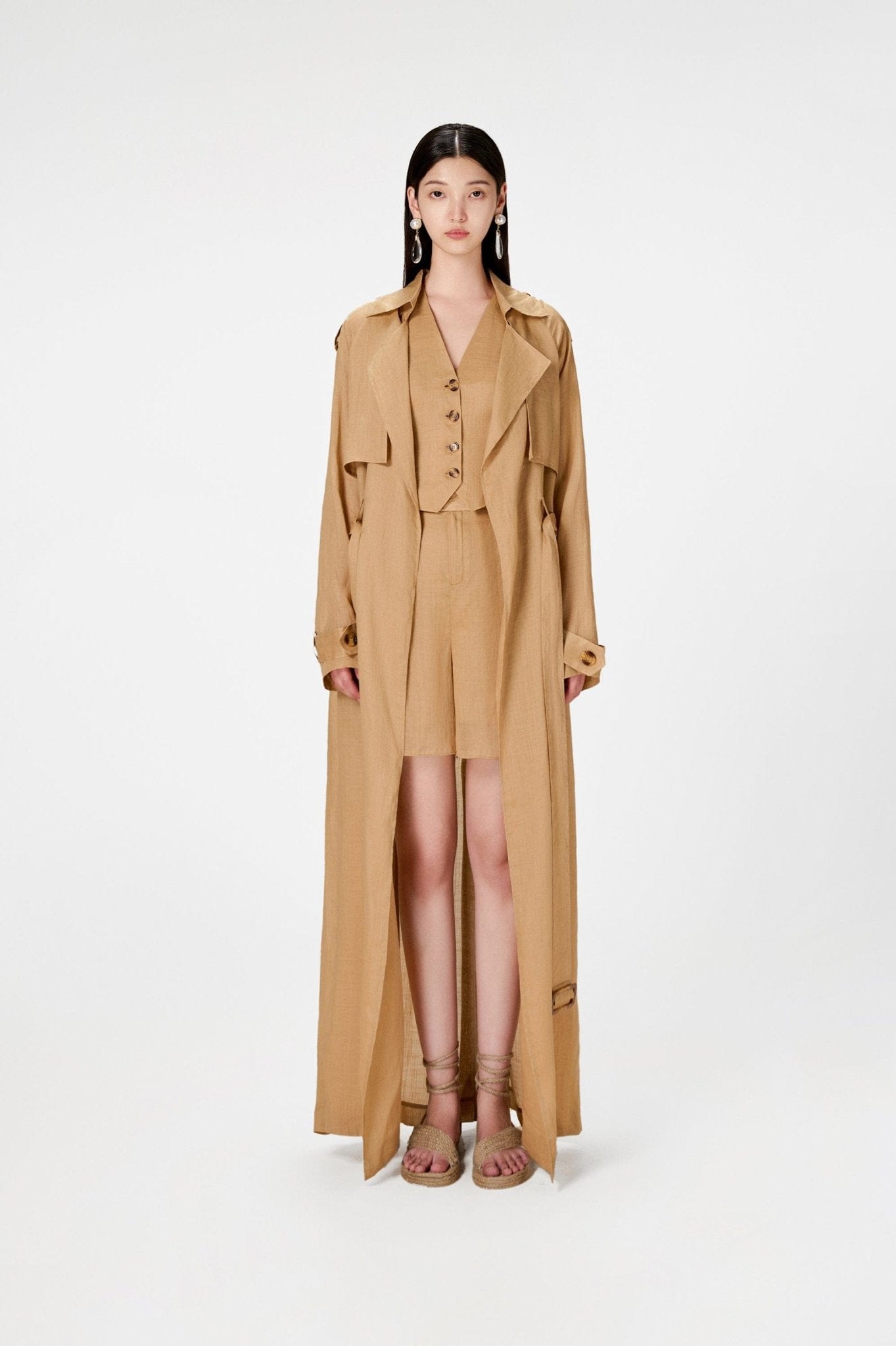 Camel Linen Trench Coat - Montsand