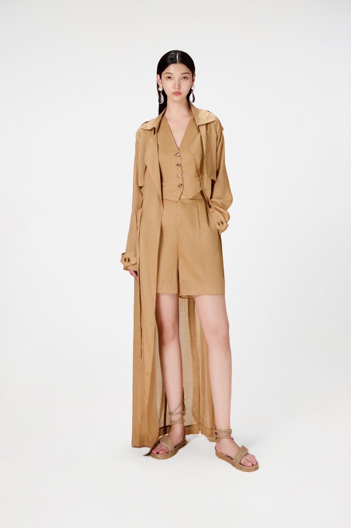 Camel Linen Trench Coat - Montsand