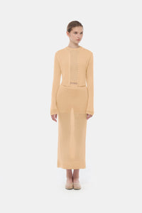 Camel Sheer Layered Midi Skirt - Montsand