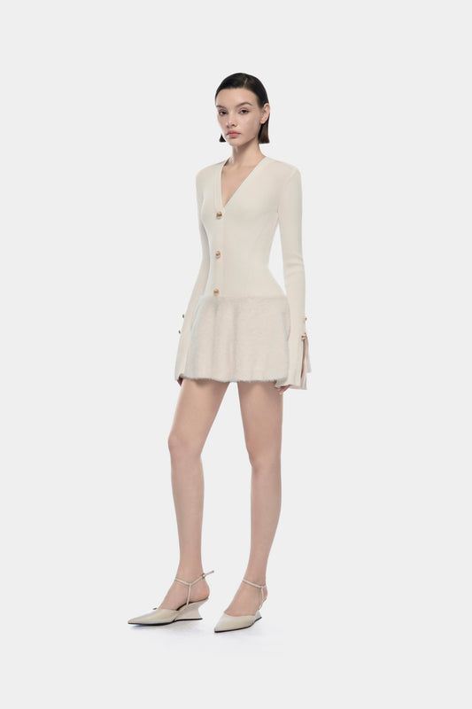 White Ribbed Flared Mini Dress