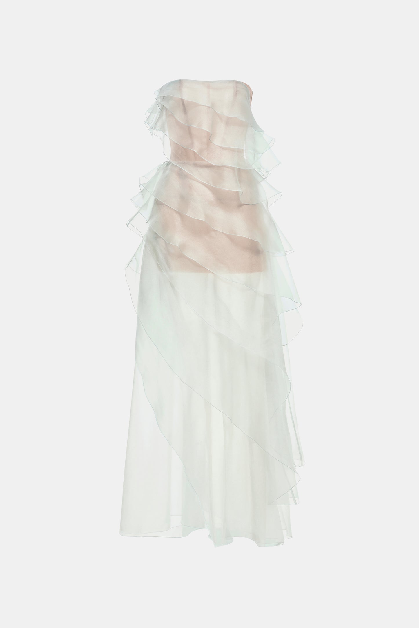 Mint Tiered Strapless Dress