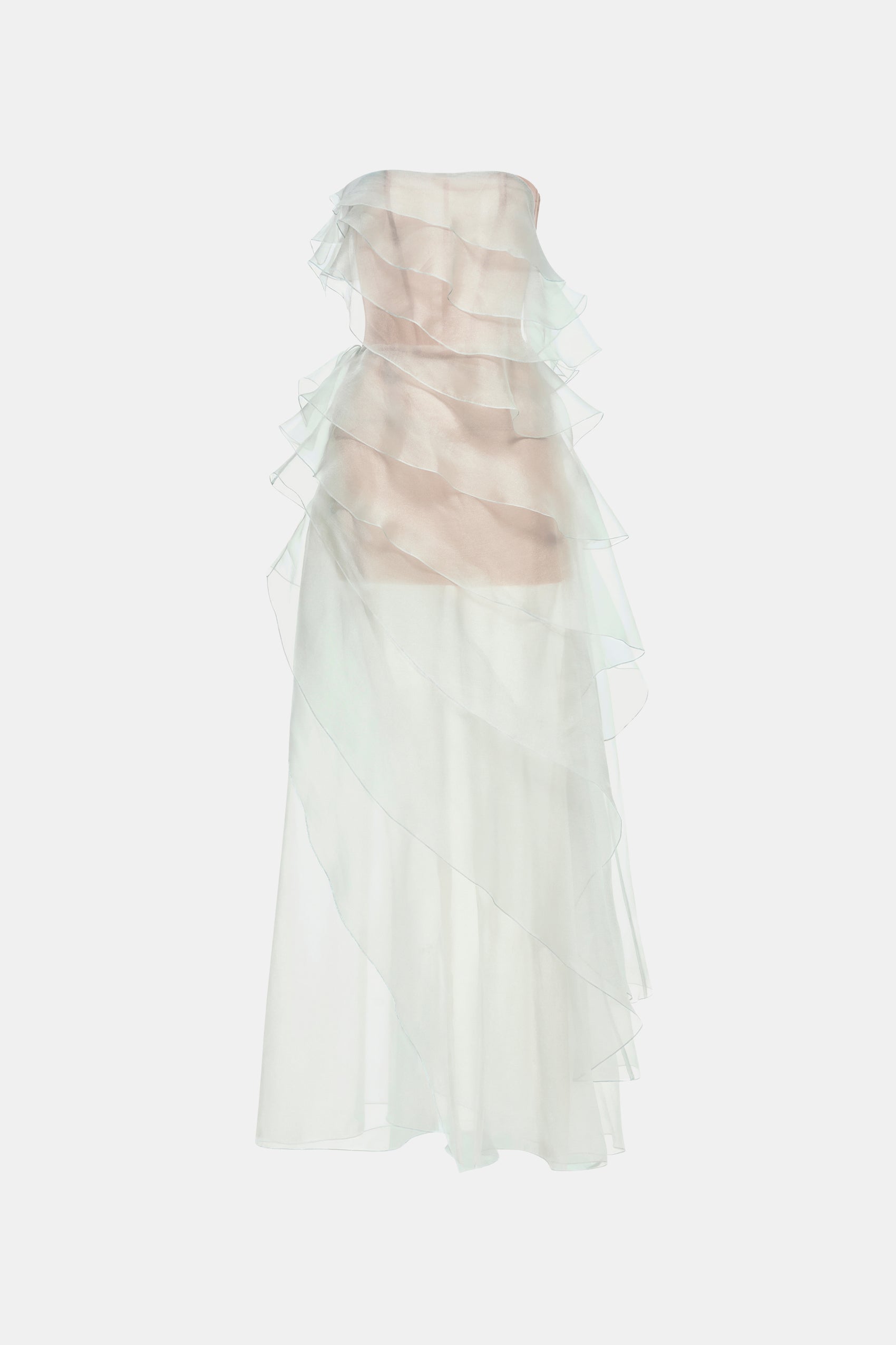 Mint Tiered Strapless Dress