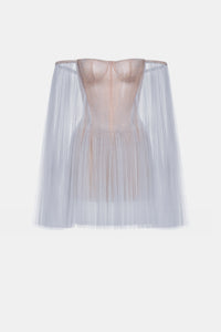 Blue Tulle Off-shoulder Mini Dress
