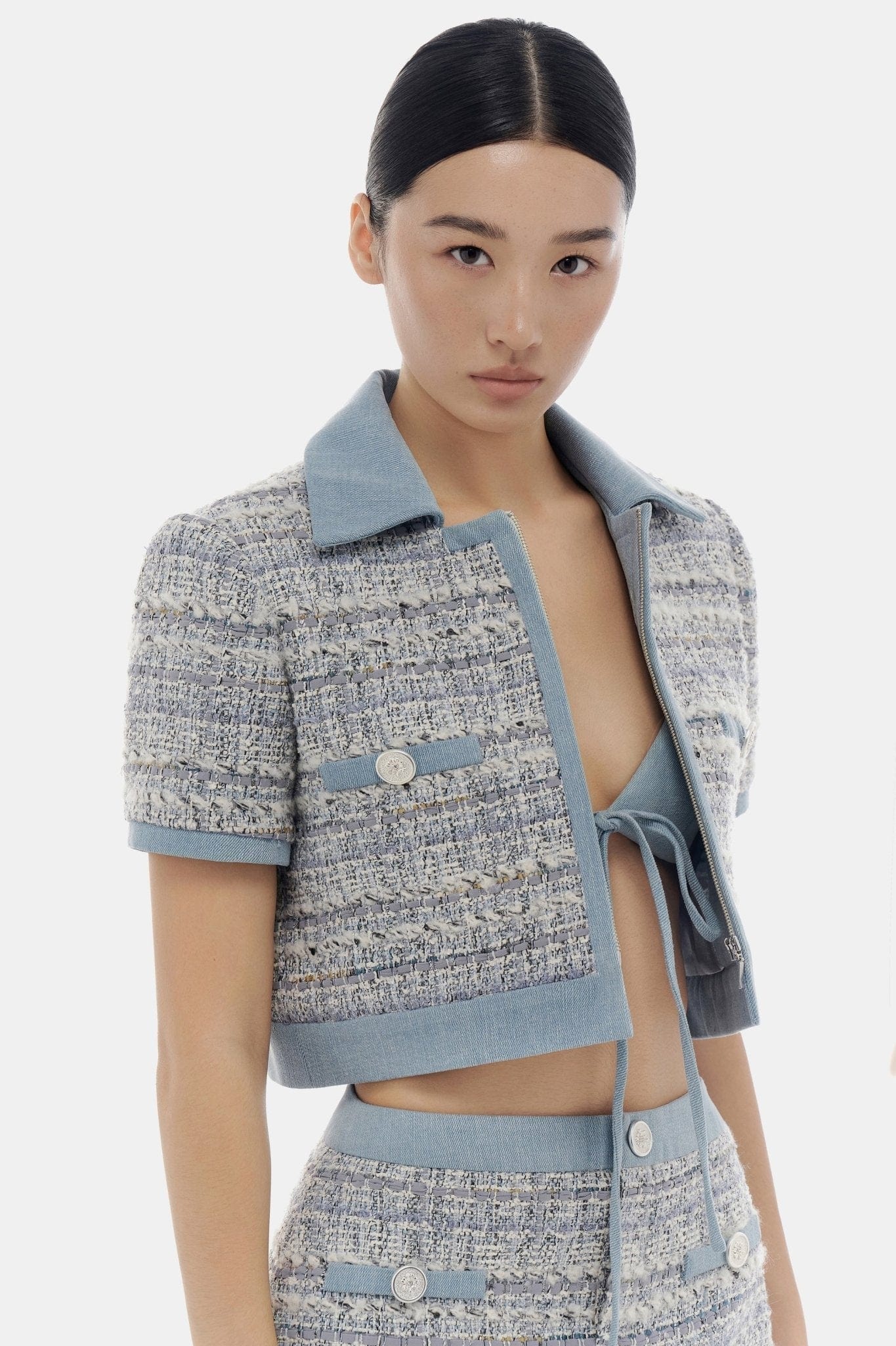 Denim Blue Tweed Croptop Jacket - Montsand