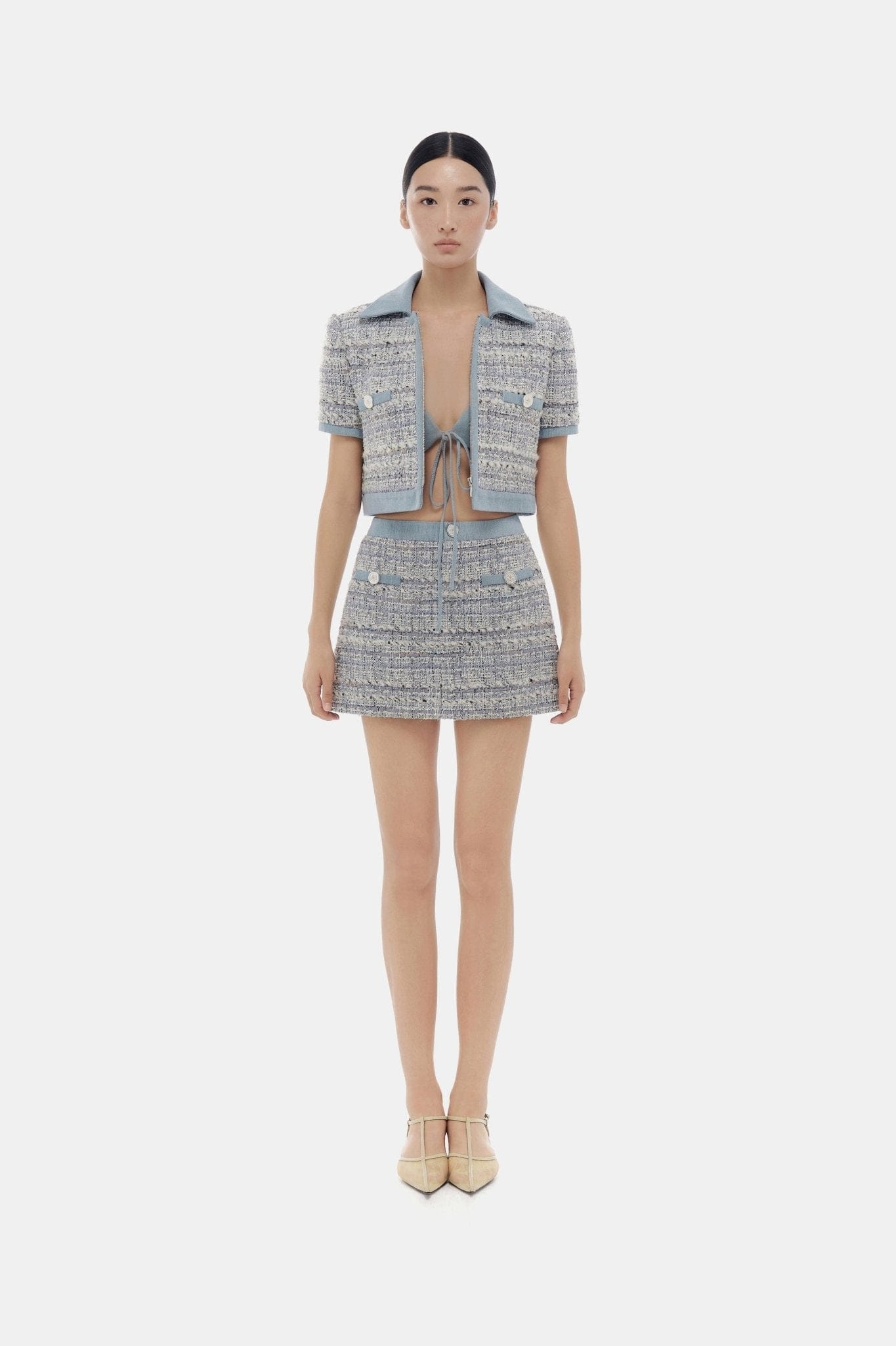 Denim Blue Tweed Croptop Jacket - Montsand