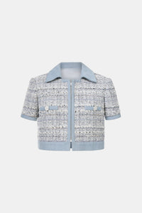 Denim Blue Tweed Croptop Jacket - Montsand