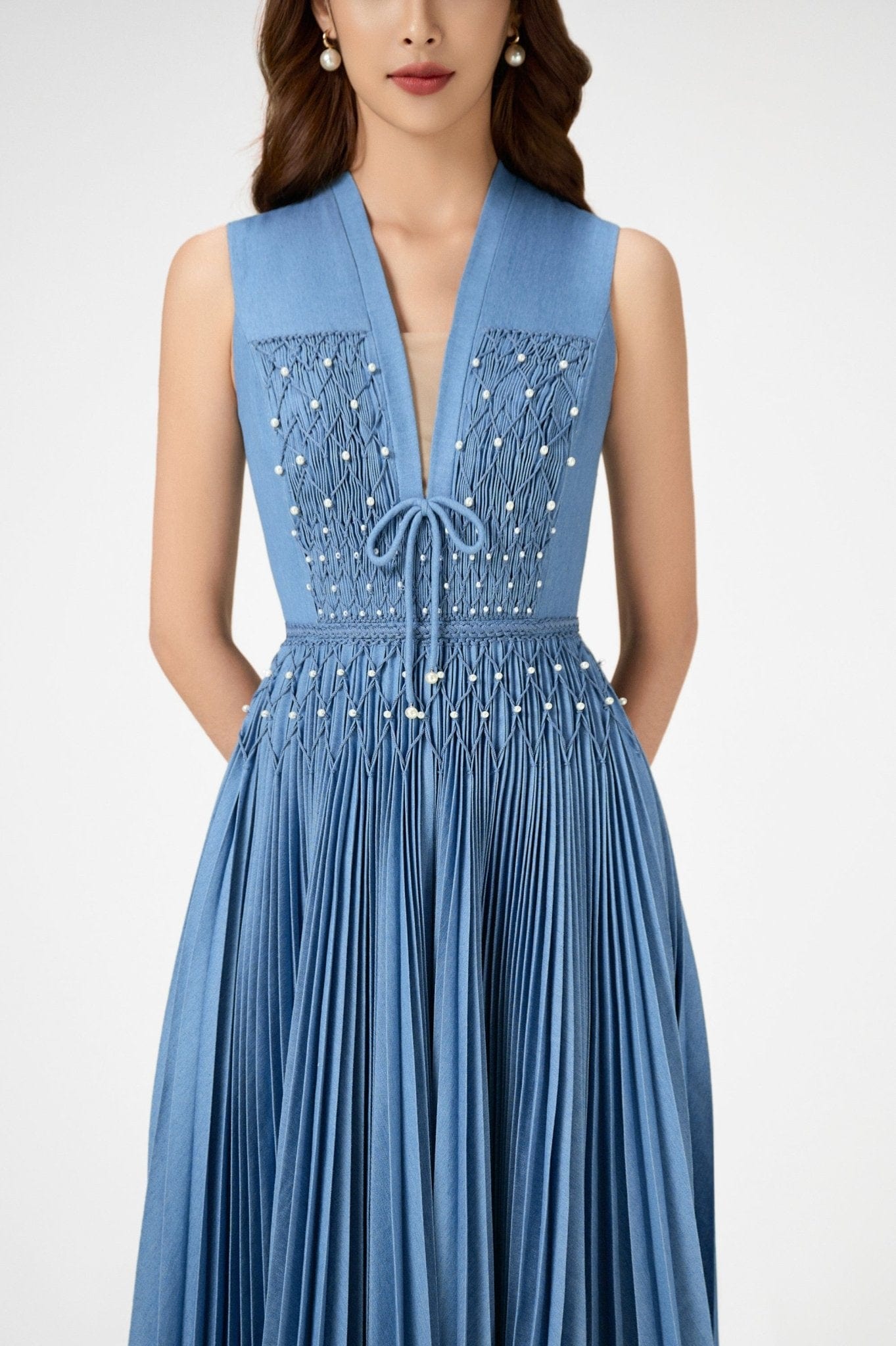 Denim Smocked Midi Dress - Montsand