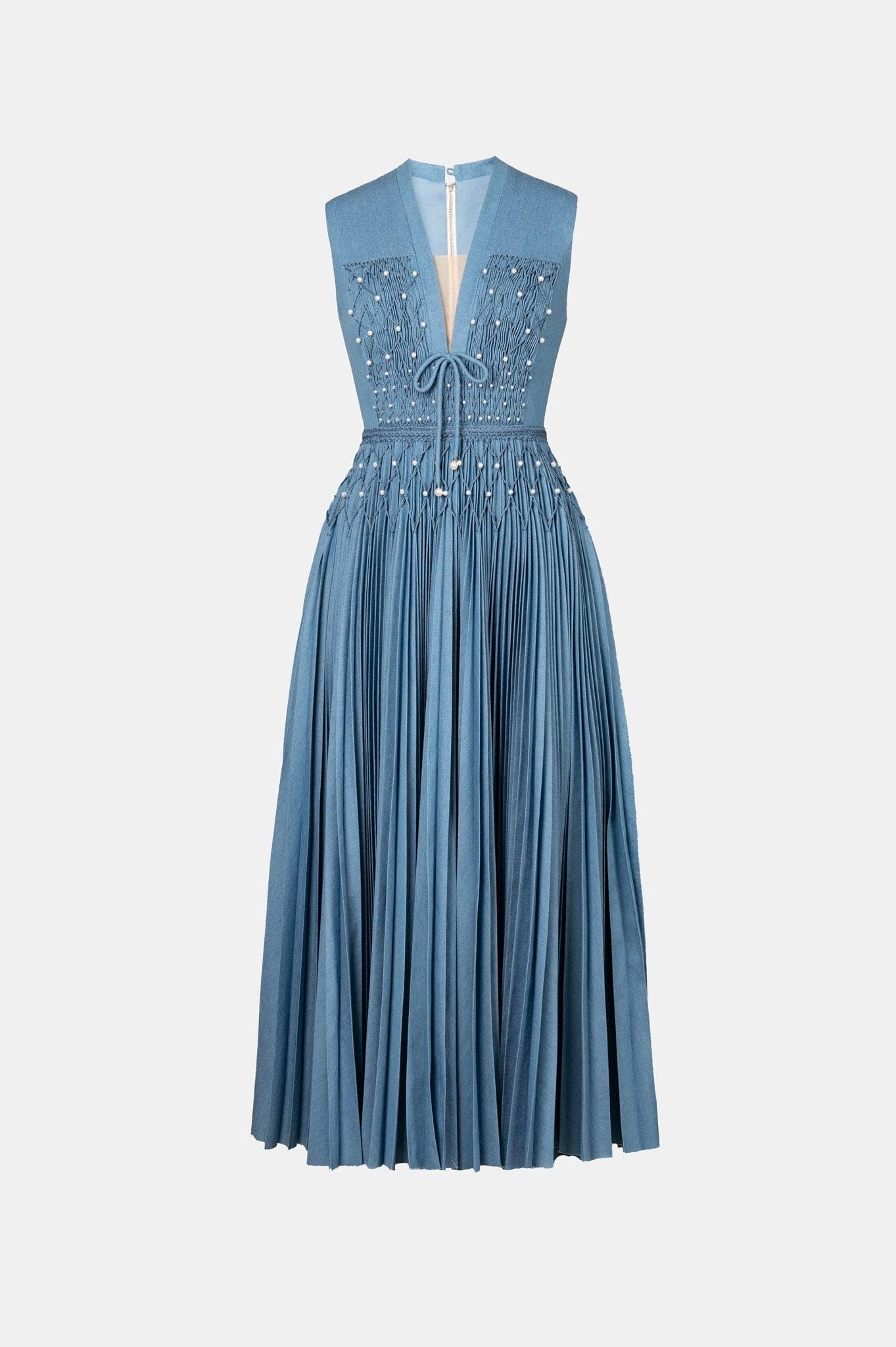 Denim Smocked Midi Dress - Montsand