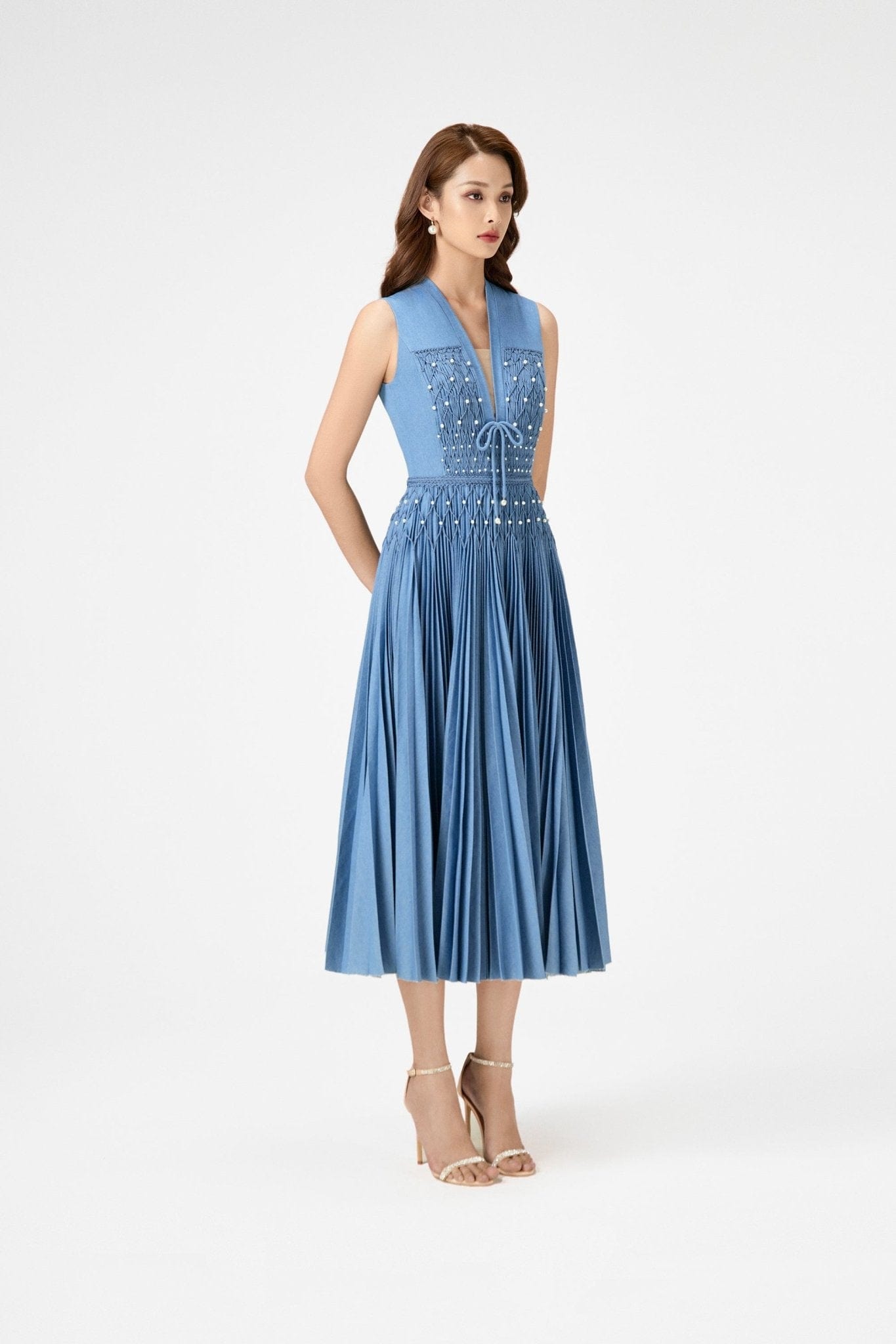 Denim Smocked Midi Dress - Montsand