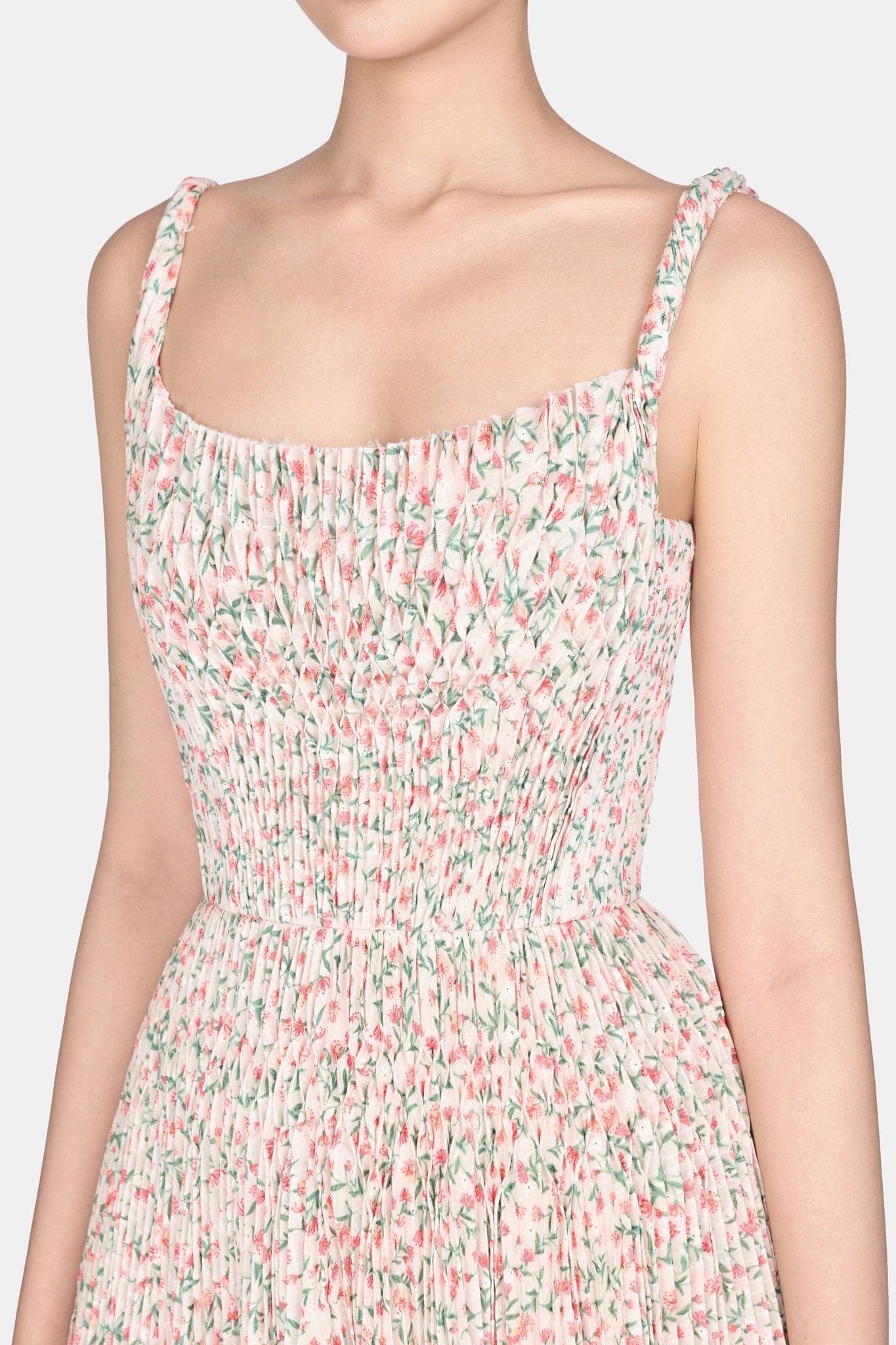 pink floral print pleated cami midi dress Rosalie Garden Pleated Midi Dress Just Make Them Jealous