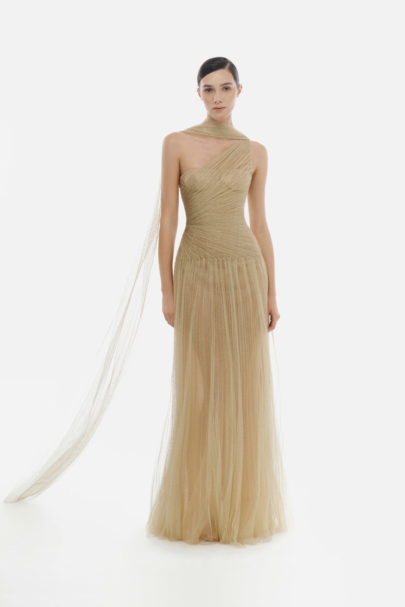 Gold Draped Maxi Dress - Montsand
